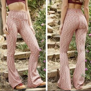 FP Movement by Free People Flare Knit High Rise Marled Orange Boho Leggings US L